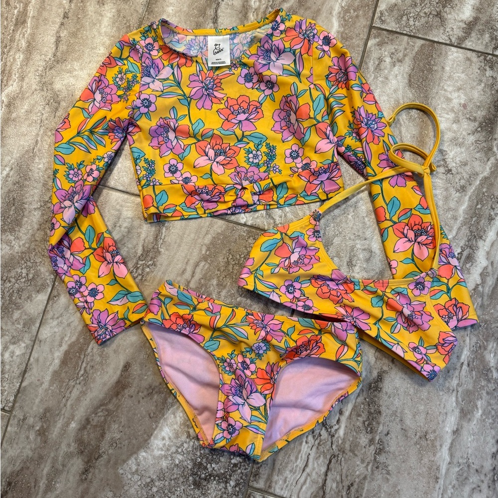 Art Class Kids Floral Rashguard Set - Yellow and Pink